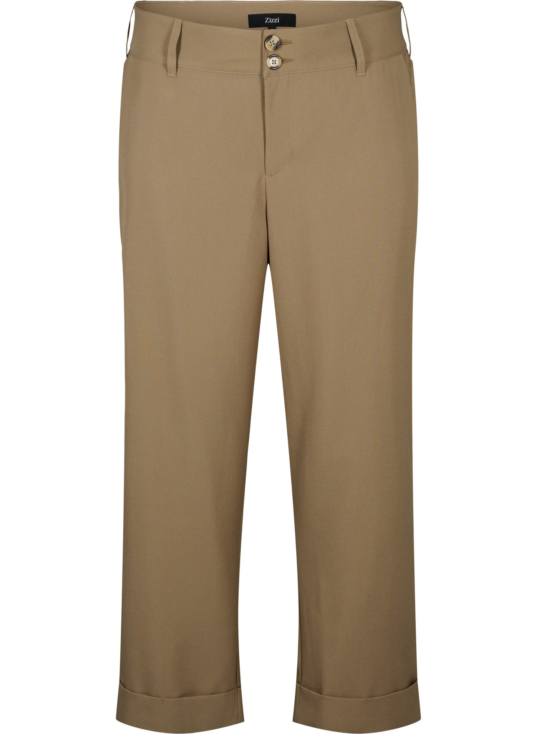Zizzi Byxor med h&ouml;g midja och uppvikning, Petrified Oak, Packshot image number 0