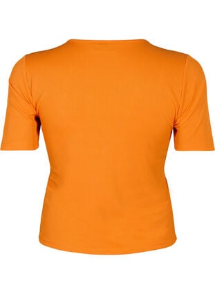 Åtsittande blus med v-ringning och meshdetalj, Vibrant Orange, Packshot image number 1