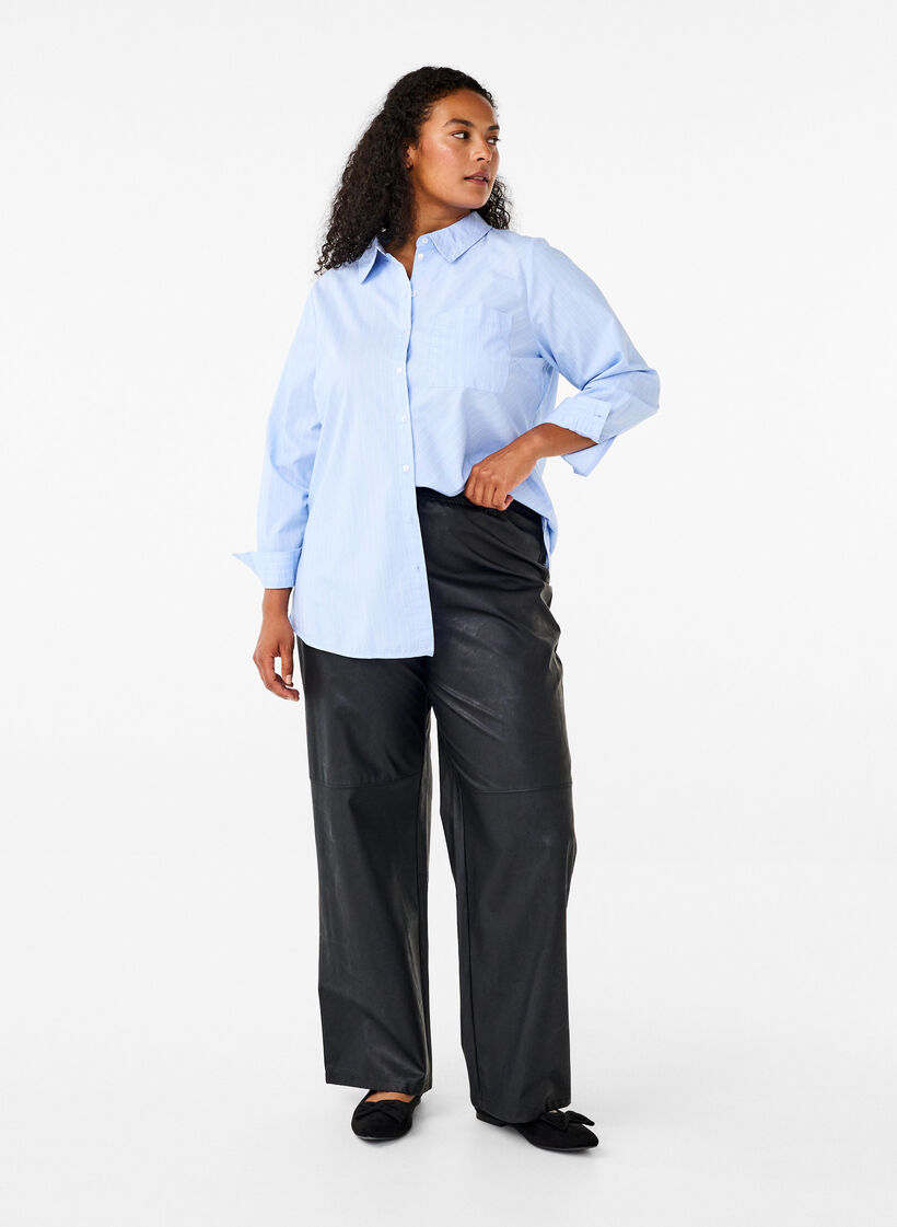 Lös sittande byxor i läderimitation med resår i midjan, Black, Model image number 0