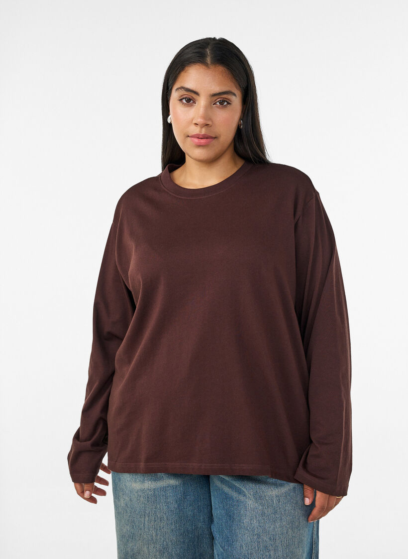 Bas-t-shirt med l&aring;nga &auml;rmar, Brun, Model image number 0