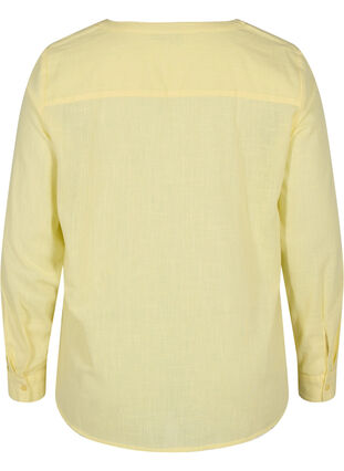 Skjortblus i bomull med v-ringad hals, Yellow, Packshot image number 1