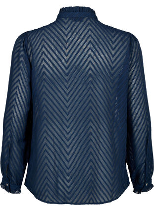 Skjortblus med volanger och mönstrad textur, Navy Blazer, Packshot image number 1