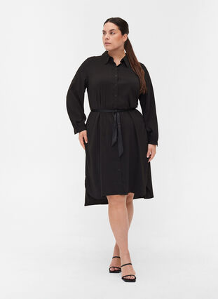 Skjortklänning med knytband och knappar, Black, Model image number 2