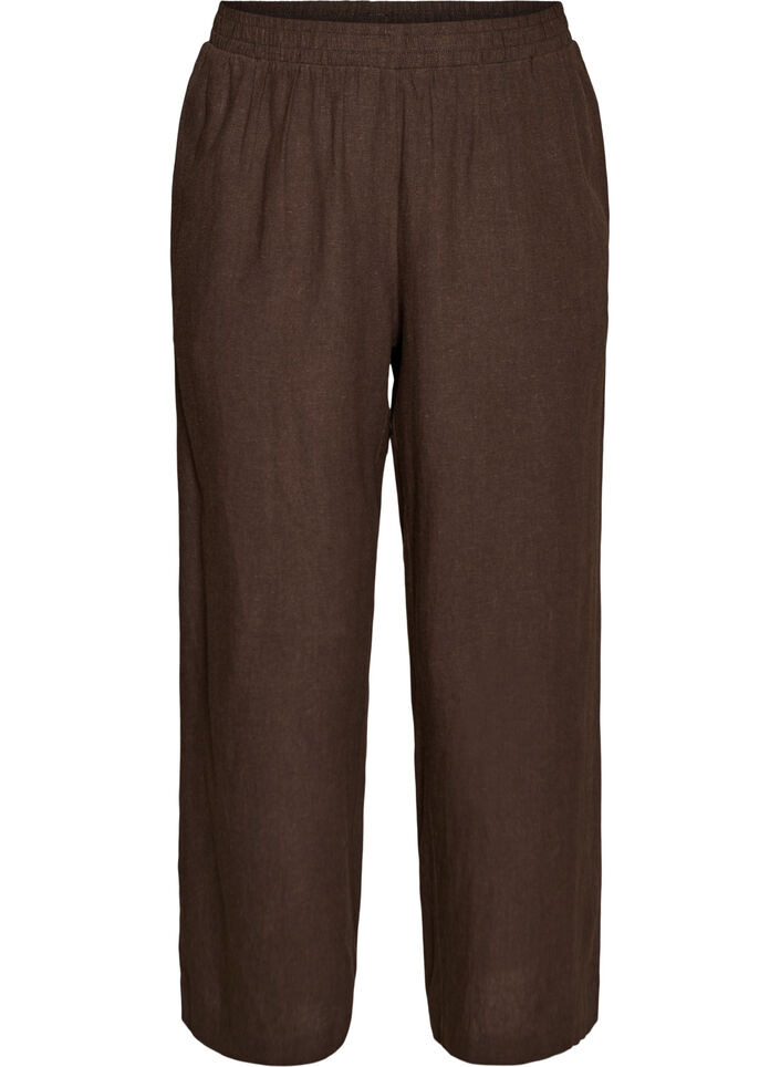 Byxor med vida ben i linne och viskos, Brun, Packshot image number 0