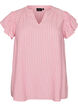 Blus i viskos och linne med volang&auml;rmar, Rosa, Packshot image number 0