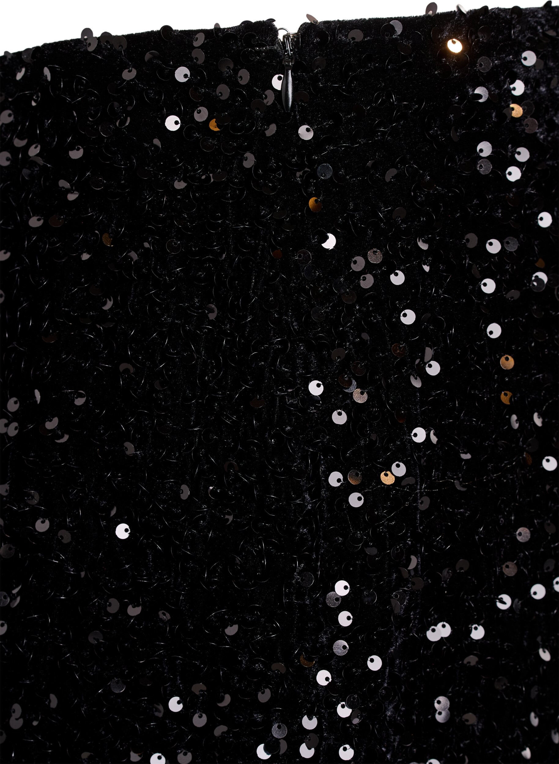 Zizzi Kort paljettkjol med res&aring;r i midjan, Svart, Packshot image number 3