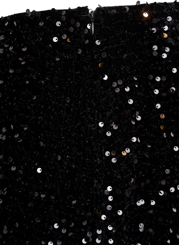 Kort paljettkjol med resår i midjan, Svart, Packshot image number 3