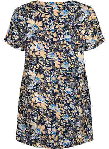 V-ringad tunika med tryck från FLASH, Brown Blue Flower, Packshot image number 1