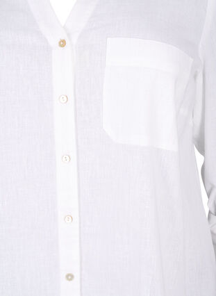 Skjortblus med knäppning i en blandning av bomull och linne, Bright White, Packshot image number 2