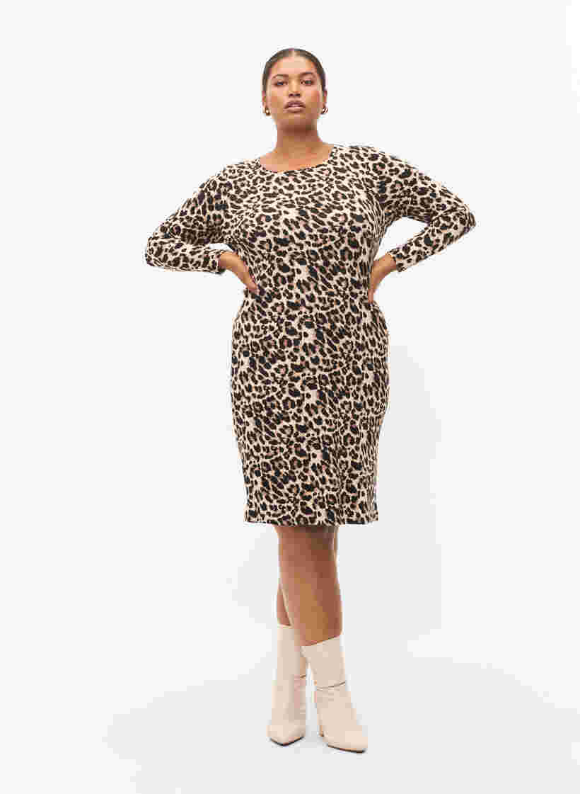 Leopardmönstrad klänning med långa ärmar, Leo, Model image number 3