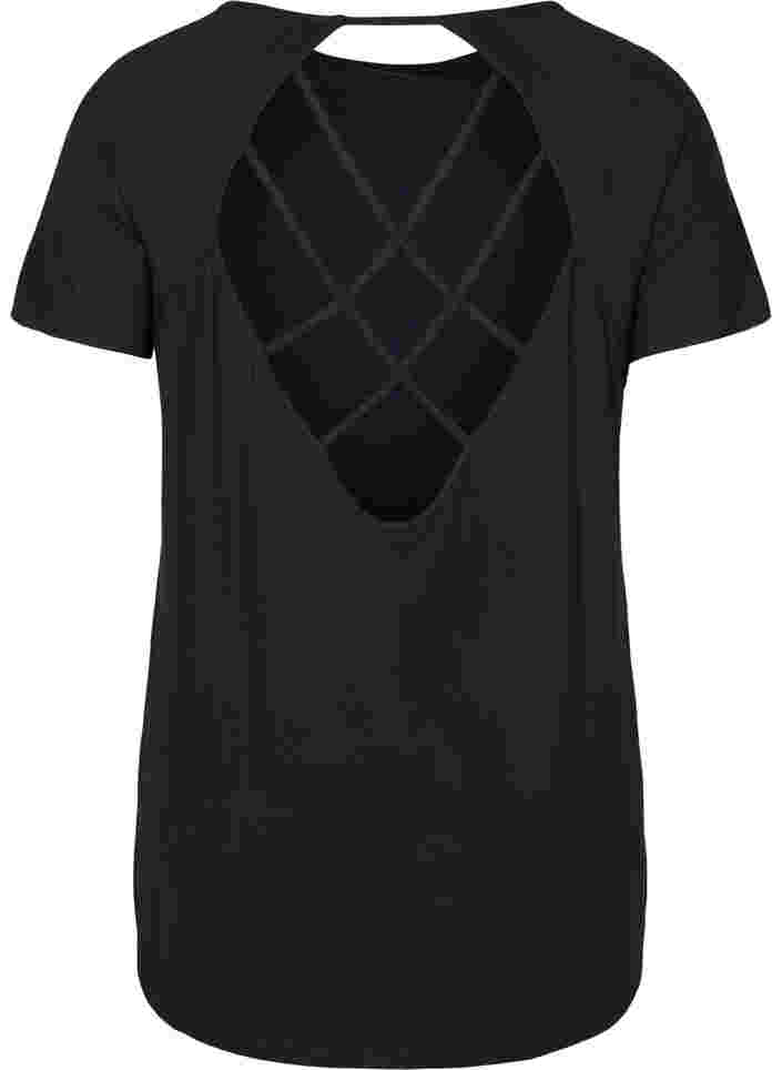 Tränings t-shirt i viskos med utskärning på ryggen, Black, Packshot image number 1