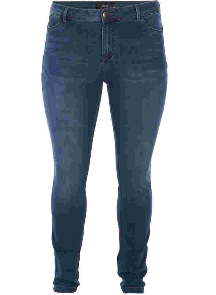 Extra slim Nille jeans med hög midja, Blue d. washed, Packshot image number 0
