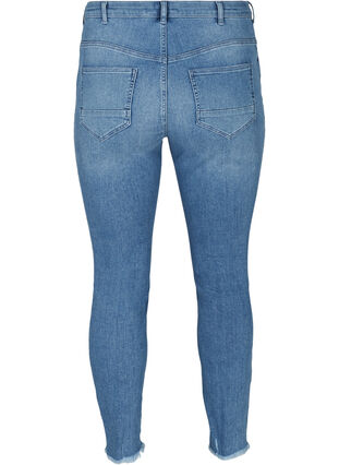 Croppade Amy jeans med råa kanter, Blue denim, Packshot image number 1