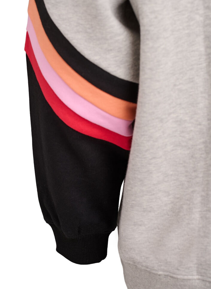 L&ouml;s sweatshirt med kontrastdetaljer p&aring; &auml;rmarna, Gr&aring;, Packshot image number 3