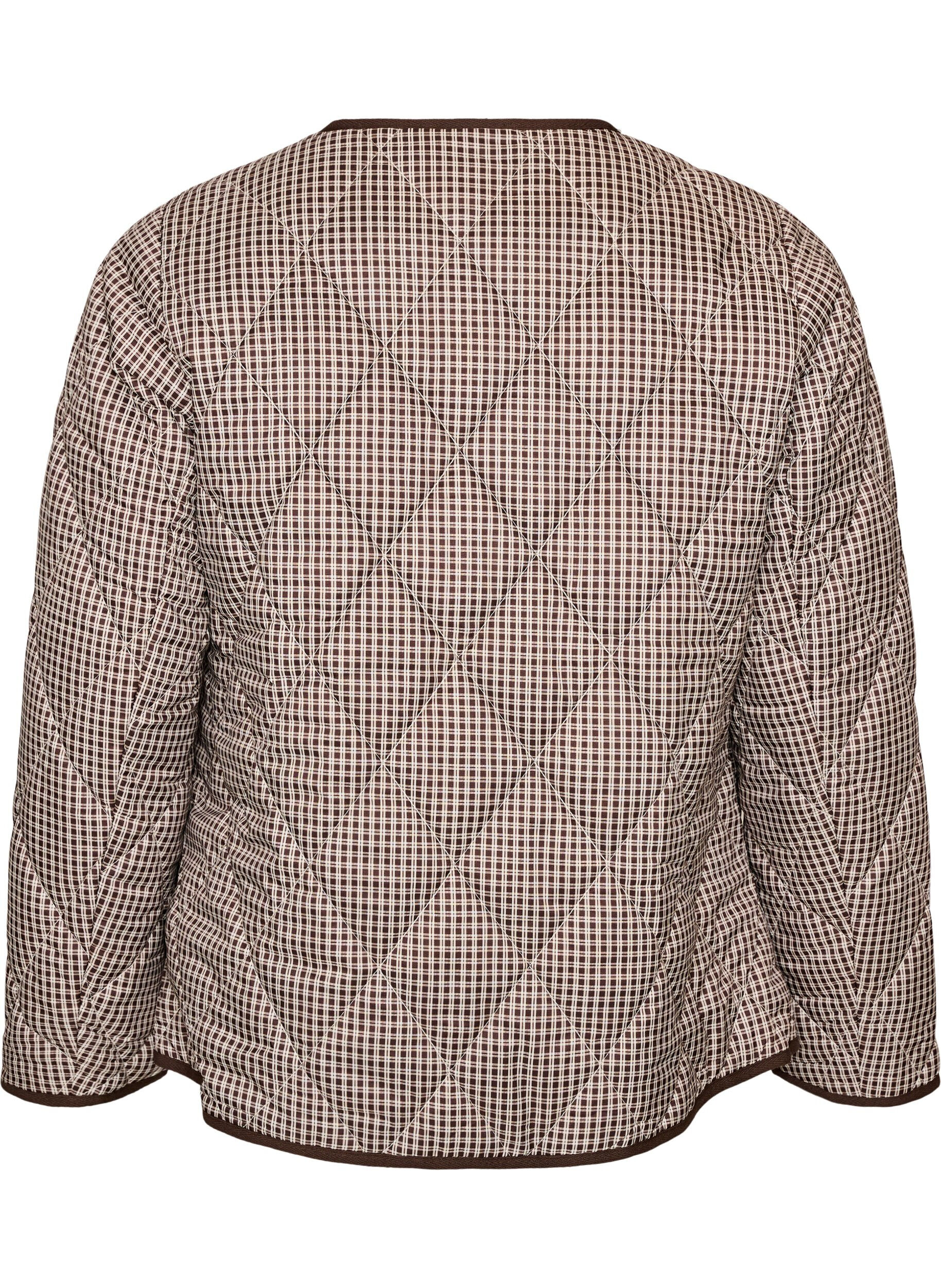 ZizziQuiltad jacka med sm&aring; rutor och kontrastkant, Brun, Packshot image number 1