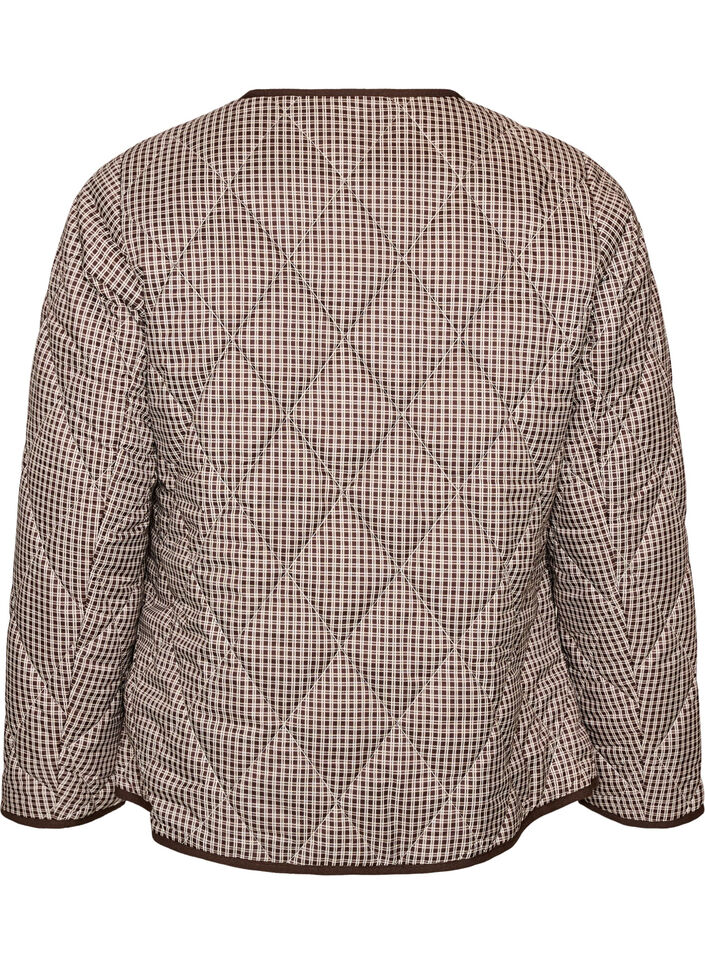 Quiltad jacka med sm&aring; rutor och kontrastkant, Brun, Packshot image number 1