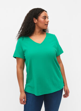 Kortärmad t-shirt med v-hals, Simply Green, Model image number 0