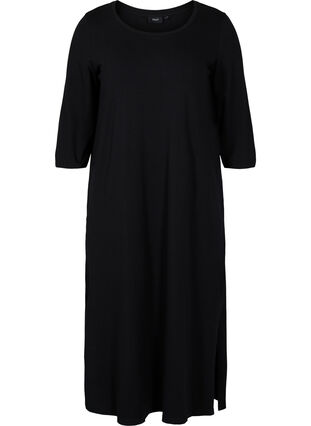 Midiklänning i bomull med slits , Black, Packshot image number 0