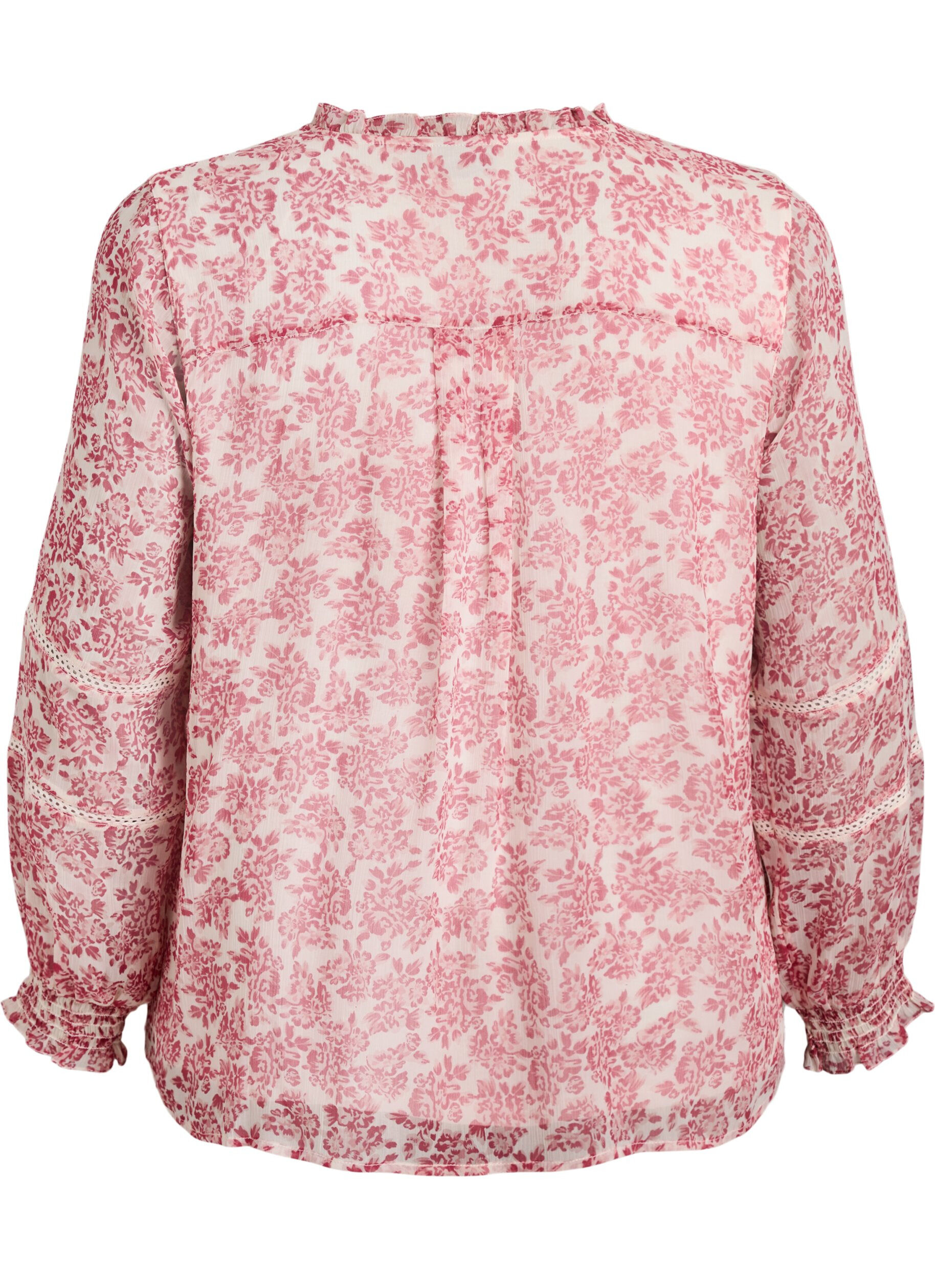 Zizzi Chiffonblus med blommigt m&ouml;nster och virkade detaljer, R&ouml;d, Packshot image number 1