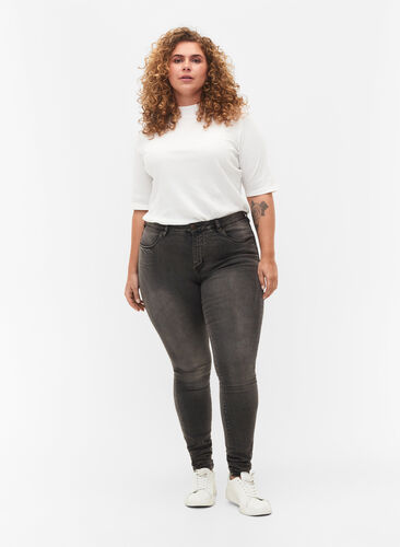 Super slim Amy jeans med hög midja, Dark Grey Denim, Model image number 0