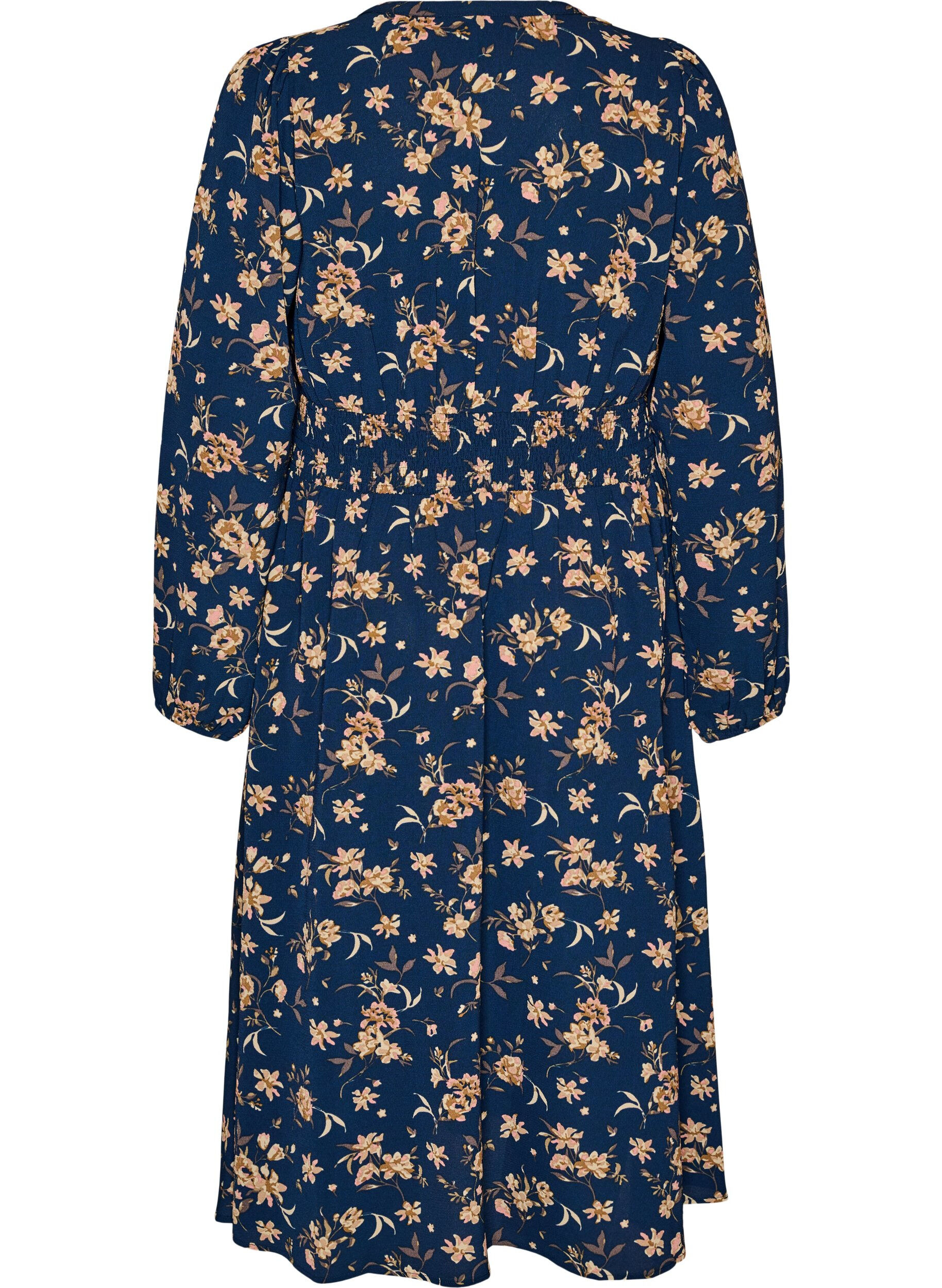 ZizziMidikl&auml;nning med smock och dekorativa knappar, Bl&aring;, Packshot image number 1
