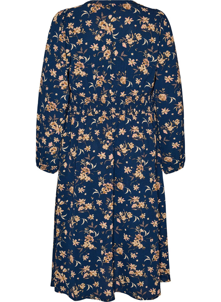 Midikl&auml;nning med smock och dekorativa knappar, Bl&aring;, Packshot image number 1