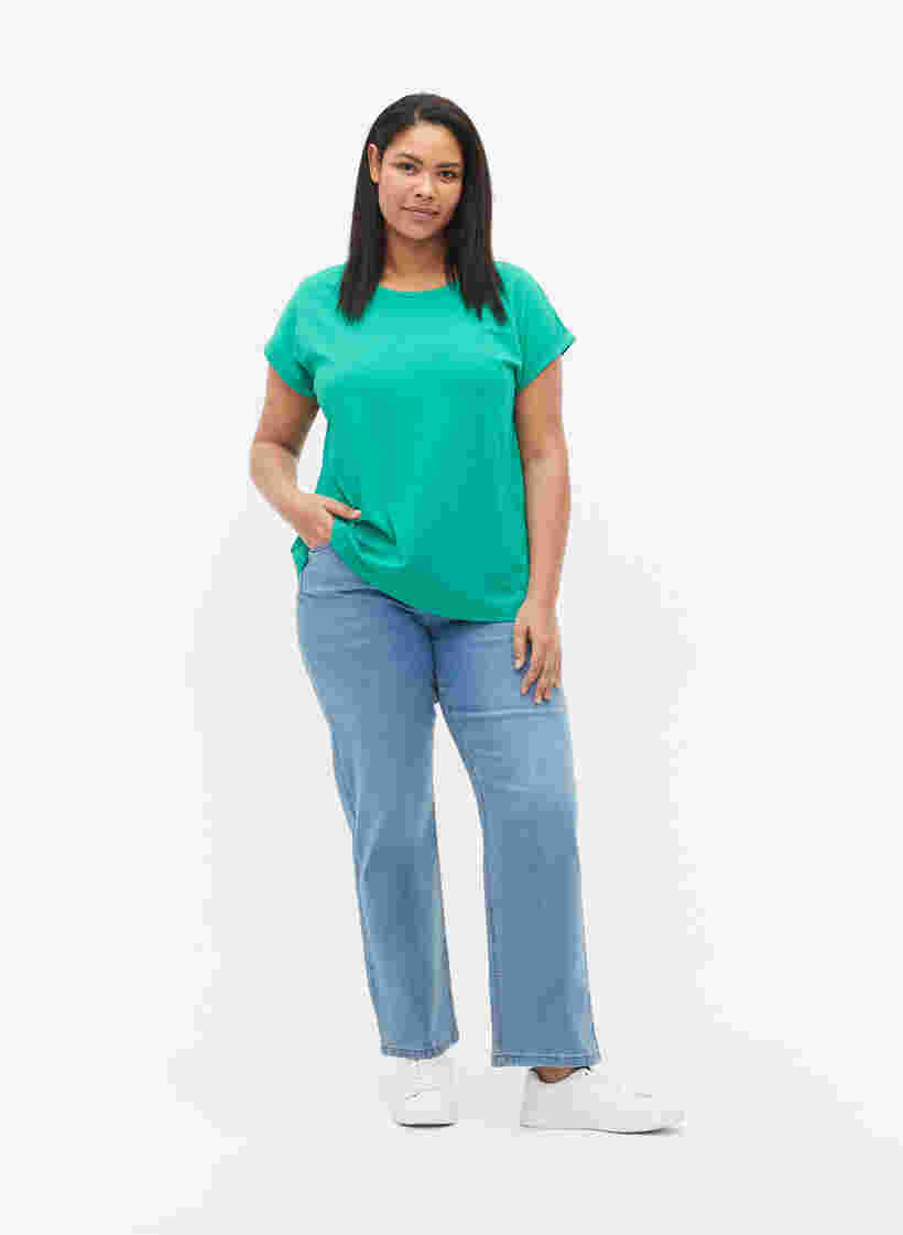 Kortärmad t-shirt i bomullsmix, Emerald Green, Model image number 2