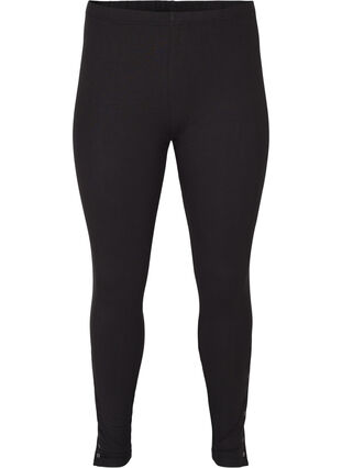 Ribbade leggings med tryckknappar, Black, Packshot image number 0