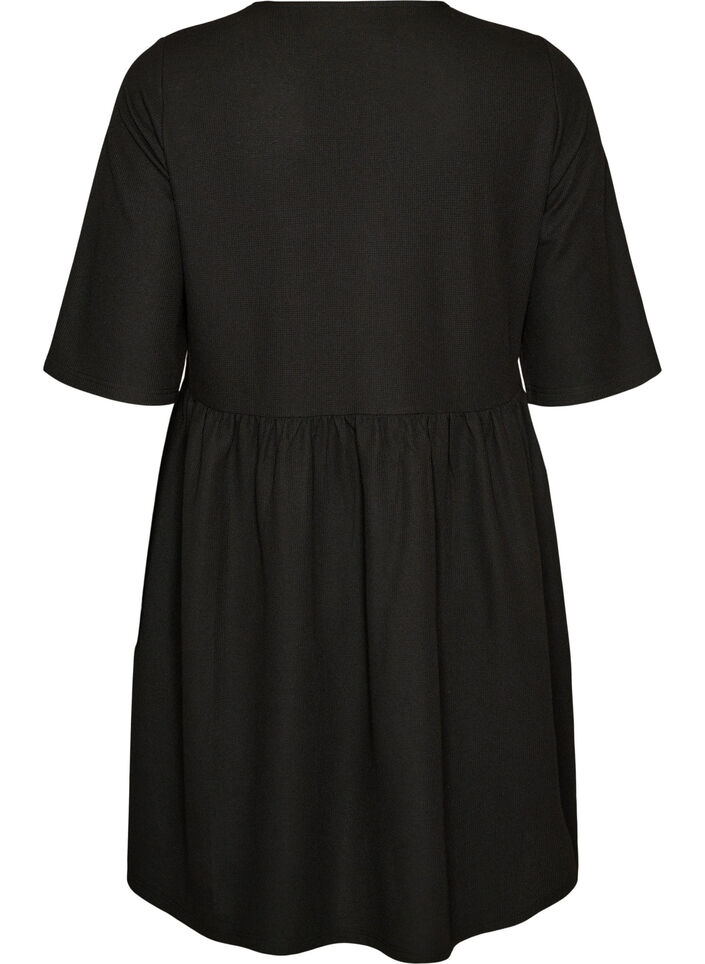 Kl&auml;nning med ribbad textur och empirsk&auml;rning, Svart, Packshot image number 1
