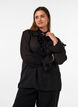 Blus i viskos med volanger och l&aring;nga &auml;rmar, Svart, Model image number 0