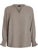 Blus med smockade manschetter och v-ringning, Beige, Packshot image number 0