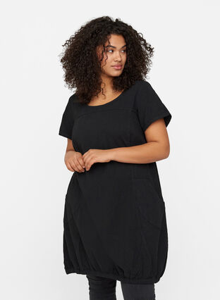 Kortärmad klänning i bomull, Black, Model image number 0