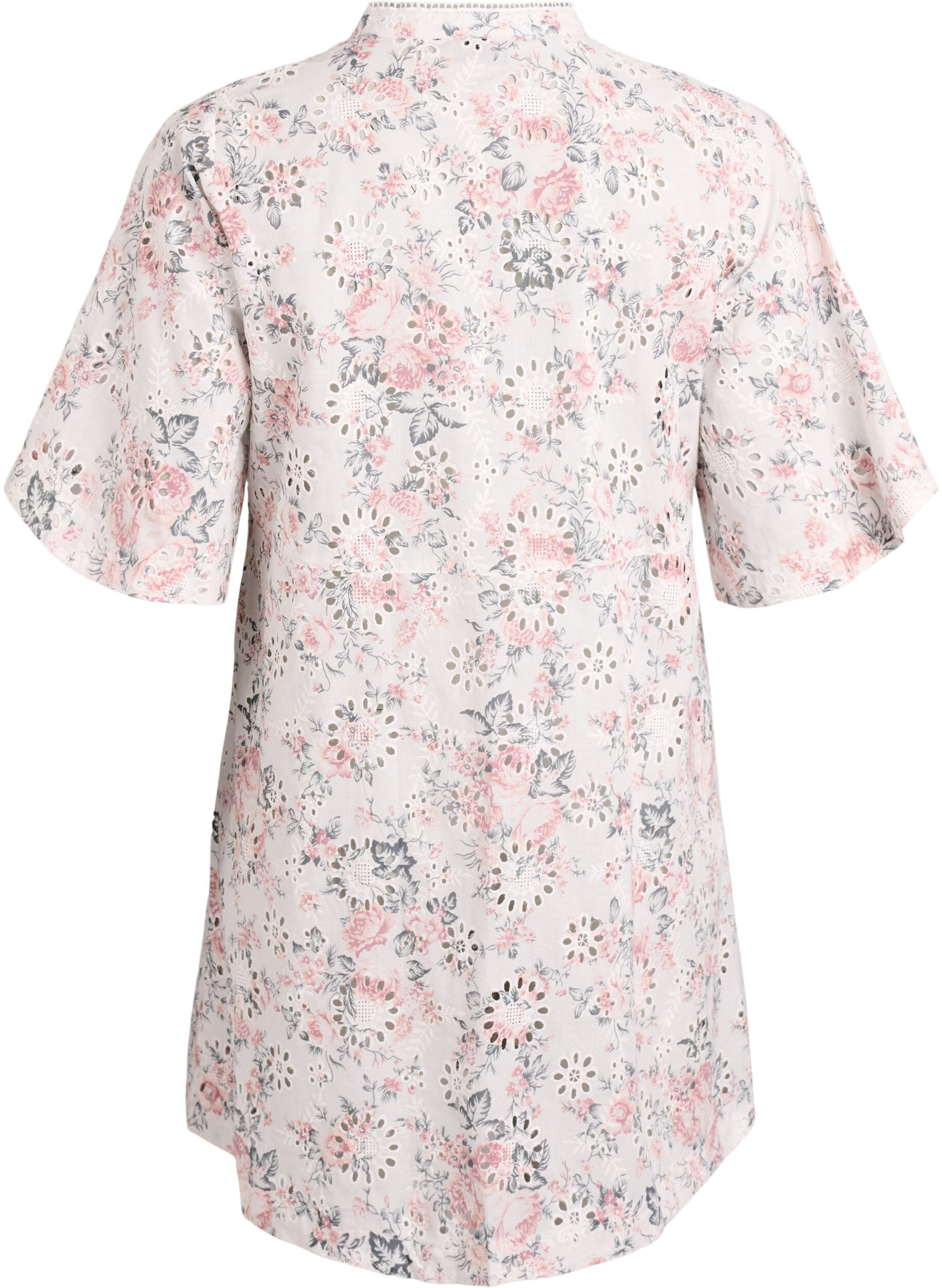ZizziKl&auml;nning i bomull med blommigt tryck och broderie anglaise, Vanilla, Packshot image number 1