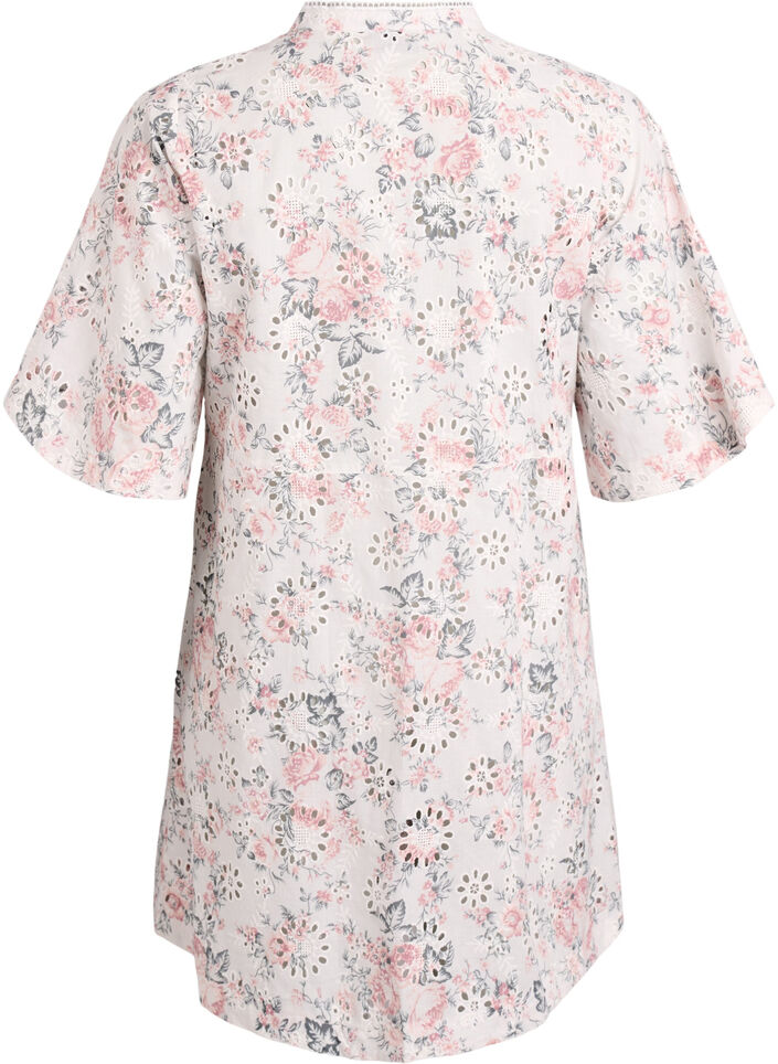 Kl&auml;nning i bomull med blommigt tryck och broderie anglaise, Vanilla, Packshot image number 1