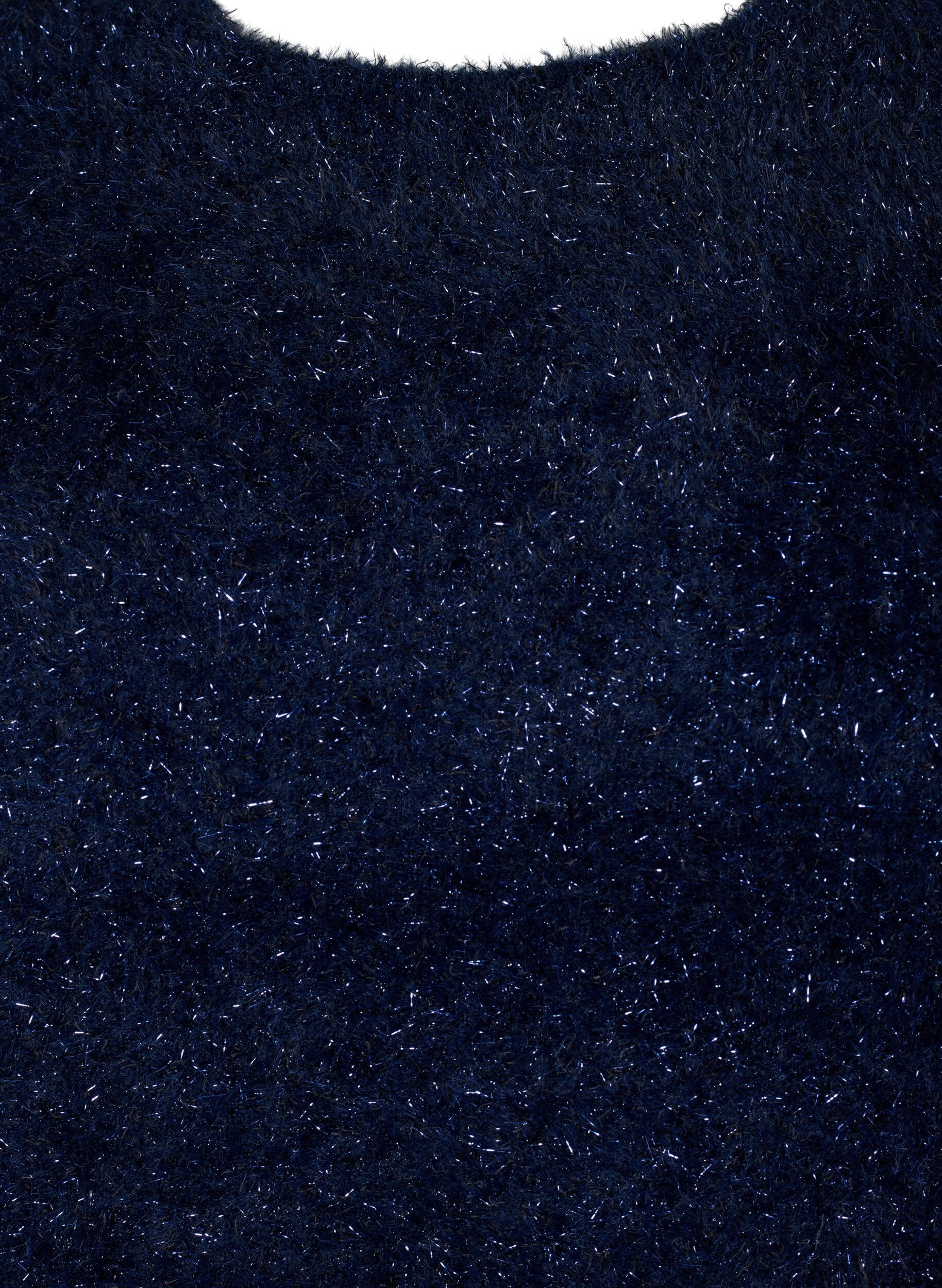 Zizzi Stickad blus med glittertr&aring;d, Bl&aring;, Packshot image number 2