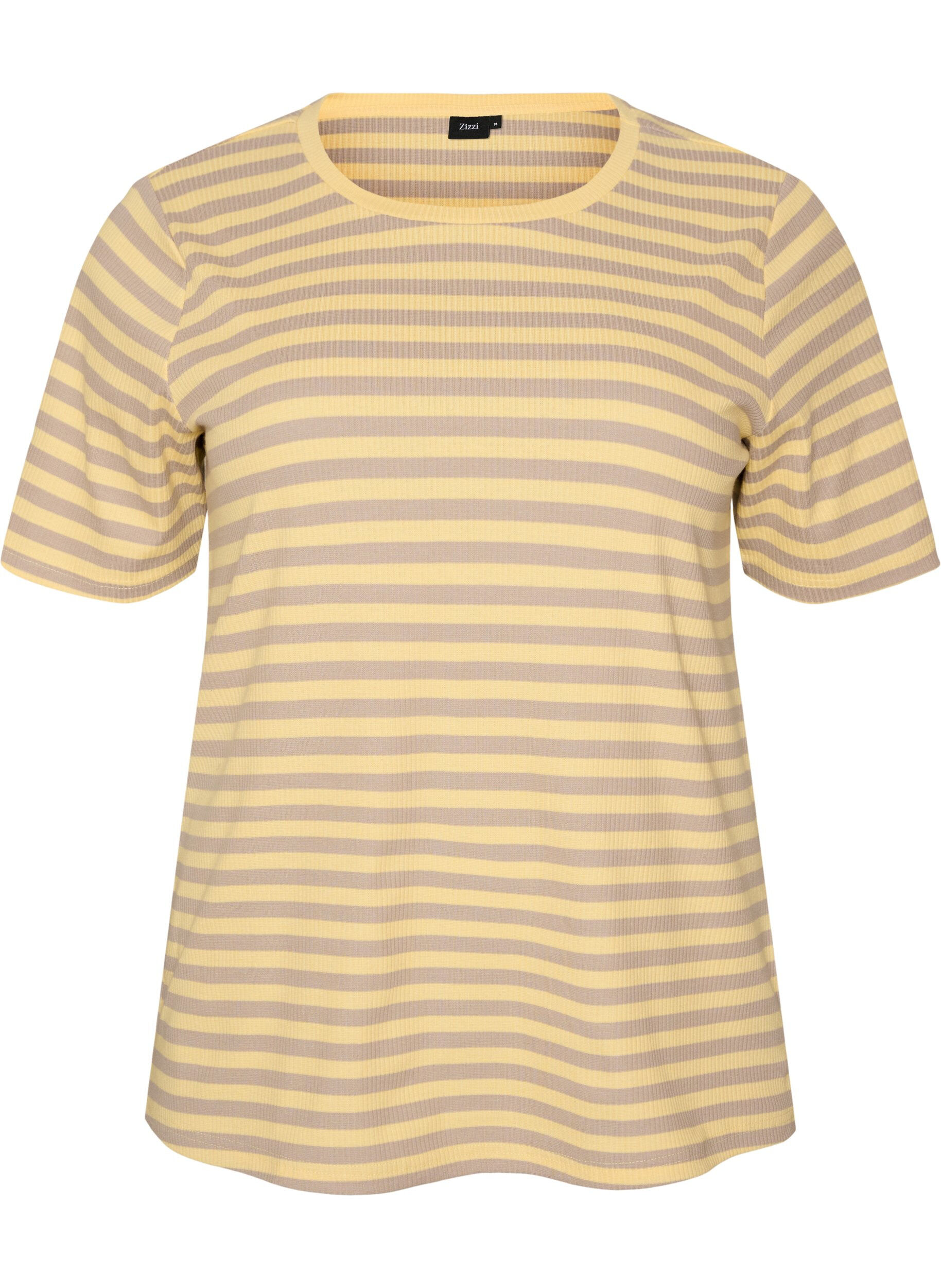ZizziRandig t-shirt med ribbad struktur, Gul, Packshot image number 0