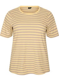 Randig t-shirt med ribbad struktur, Gul