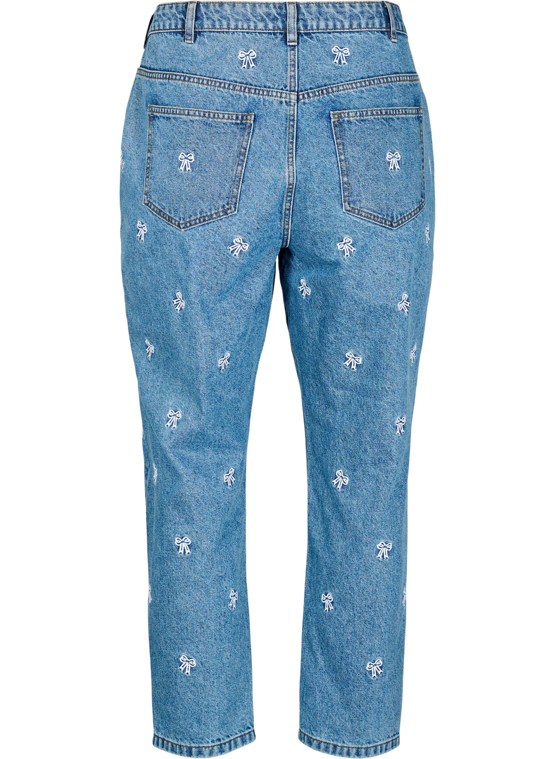 Zizzi Mille Mom Fit-jeans med broderier, Bl&aring;, Packshot image number 1