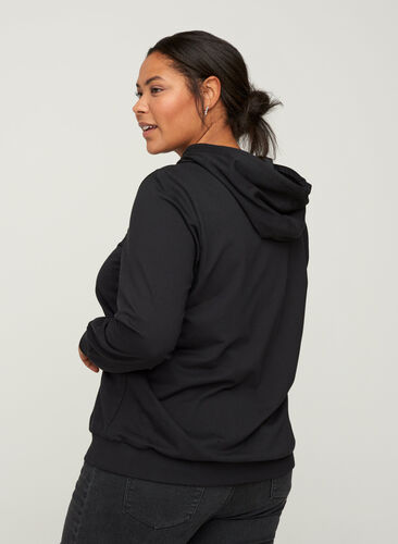 Sweatshirt i bomull med luva, Black, Model image number 1