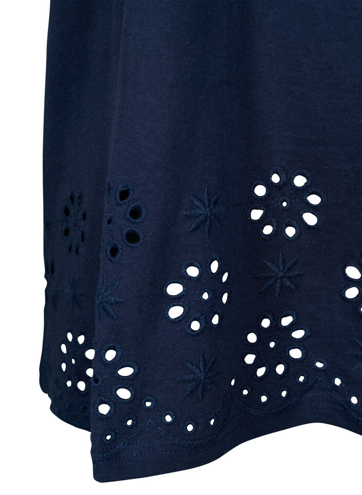 T-shirt i bomull med broderi anglaise, Navy Blazer, Packshot image number 3