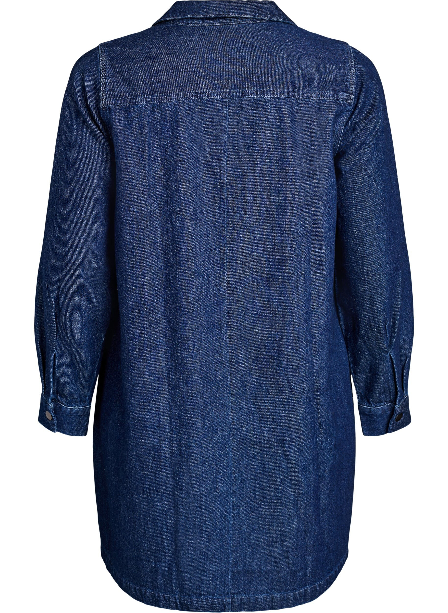 ZizziKort jeanskl&auml;nning med v-ringning och krage, Bl&aring;, Packshot image number 1