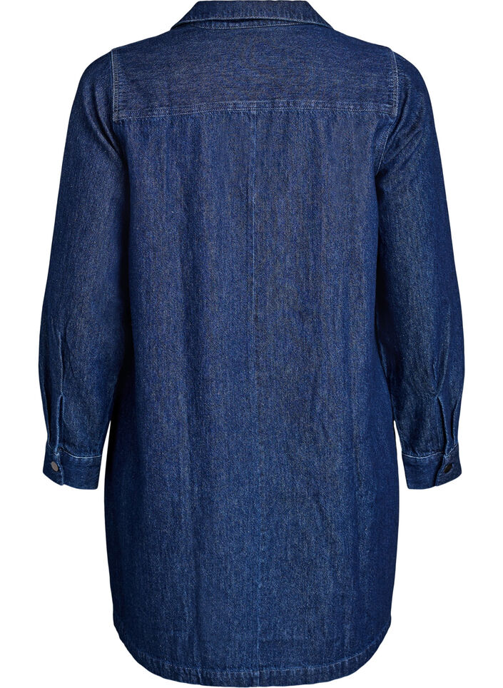 Kort jeanskl&auml;nning med v-ringning och krage, Bl&aring;, Packshot image number 1