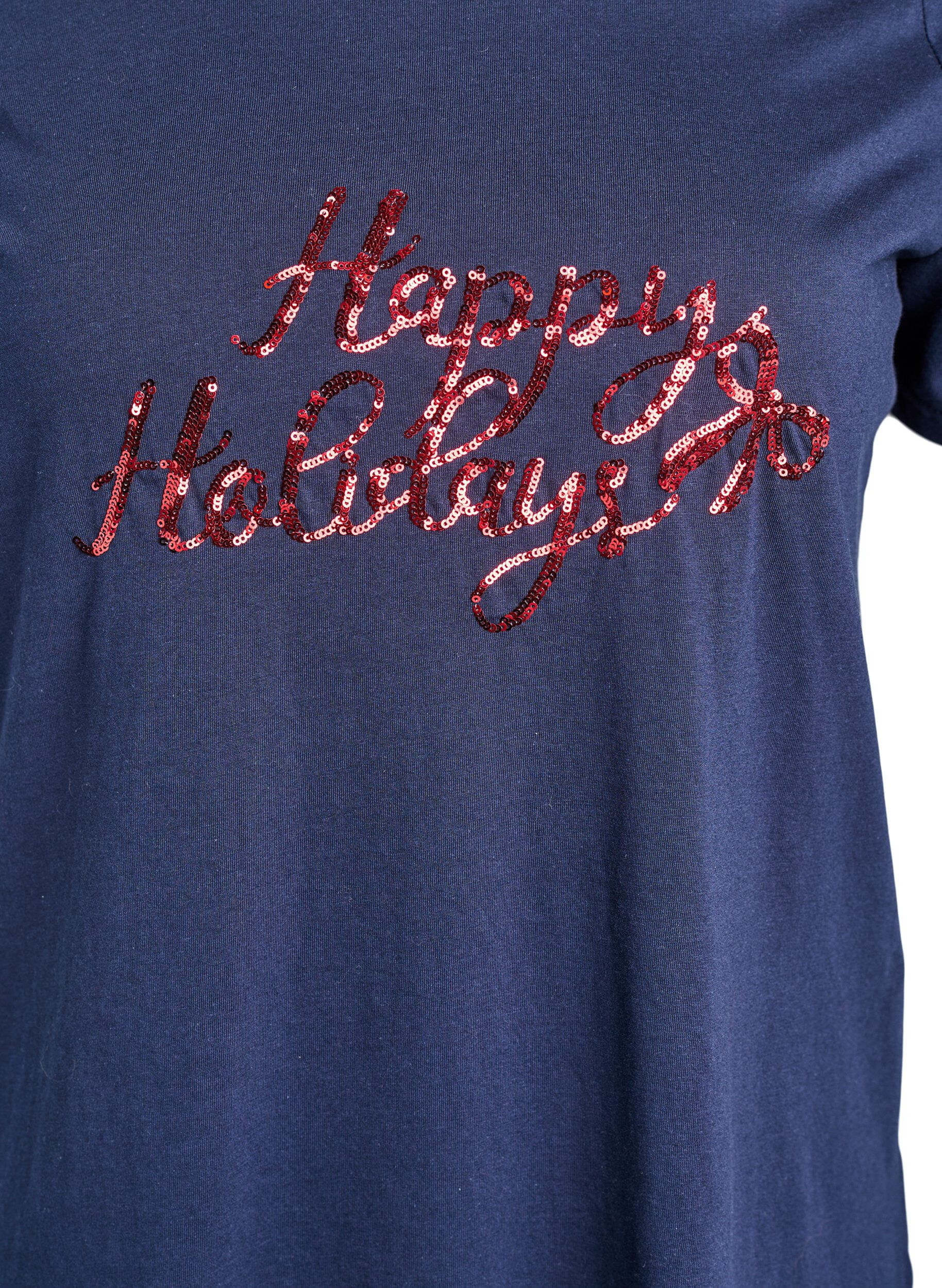 ZizziJul-t-shirt i ekologisk bomull, Bl&aring;, Packshot image number 2