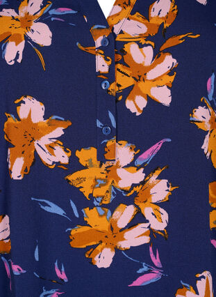 Blus med blommönster och trekvartsärm, Peacoat Flower AOP, Packshot image number 2