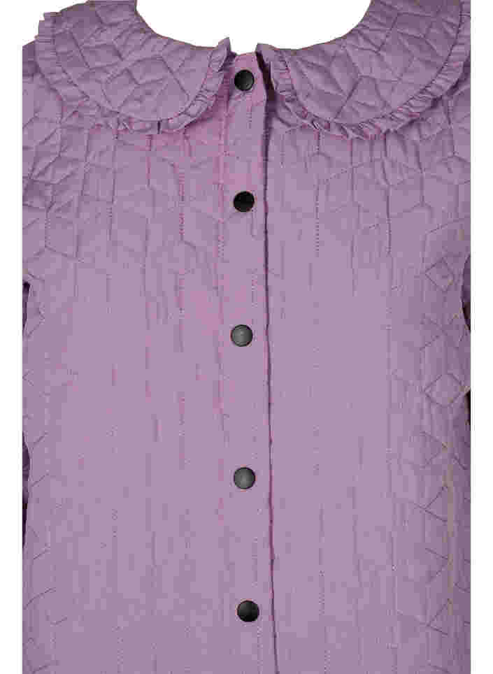 Quiltad jacka med krage och volangkant, Lavender Mist, Packshot image number 2