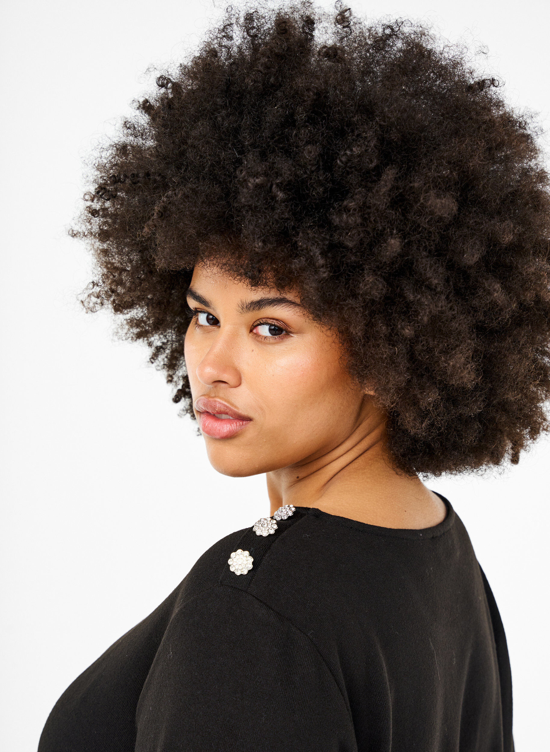 Zizzi Blus med dekorativa knappar, Svart, Model image number 3