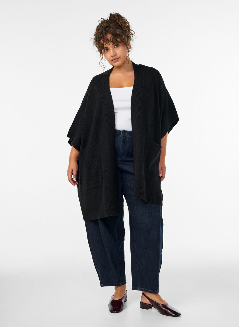 Cardigan &ouml;ppen framtill med vida &auml;rmar, Svart, Model image number 1