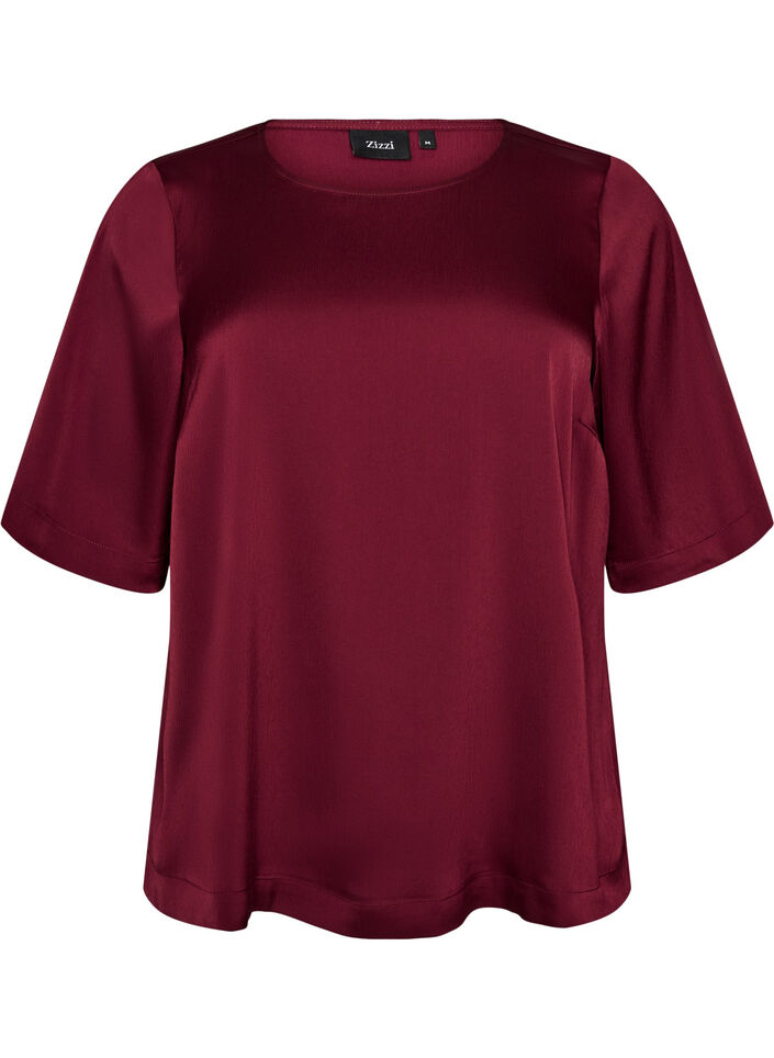 Blus i satin med armb&aring;gsl&aring;nga &auml;rmar, R&ouml;d, Packshot image number 0