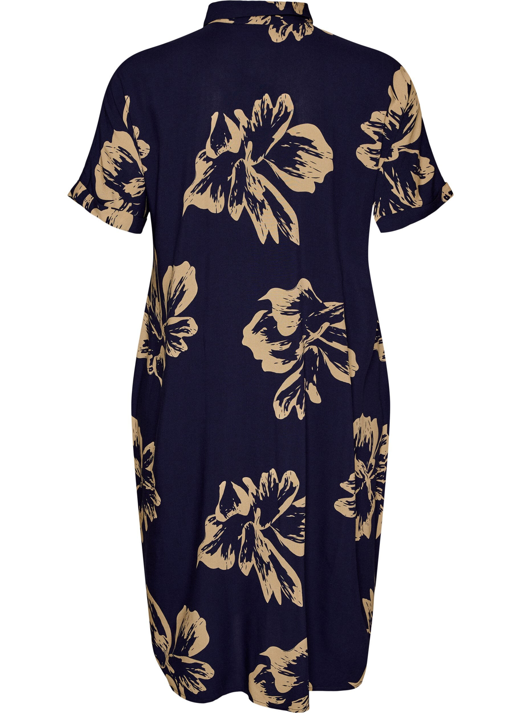 Zizzi L&aring;ng skjortkl&auml;nning med korta &auml;rmar, Bl&aring;, Packshot image number 1