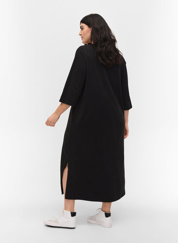 Midiklänning i bomull med slits , Black, Model image number 1